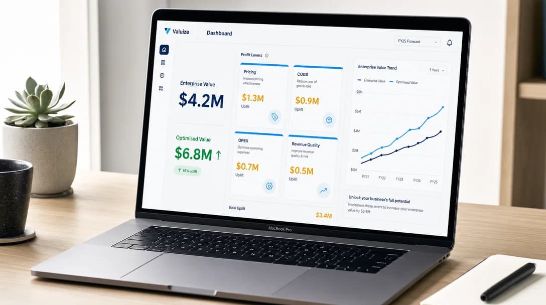 APVAS dashboard showing enterprise value, profit levers and EV trend